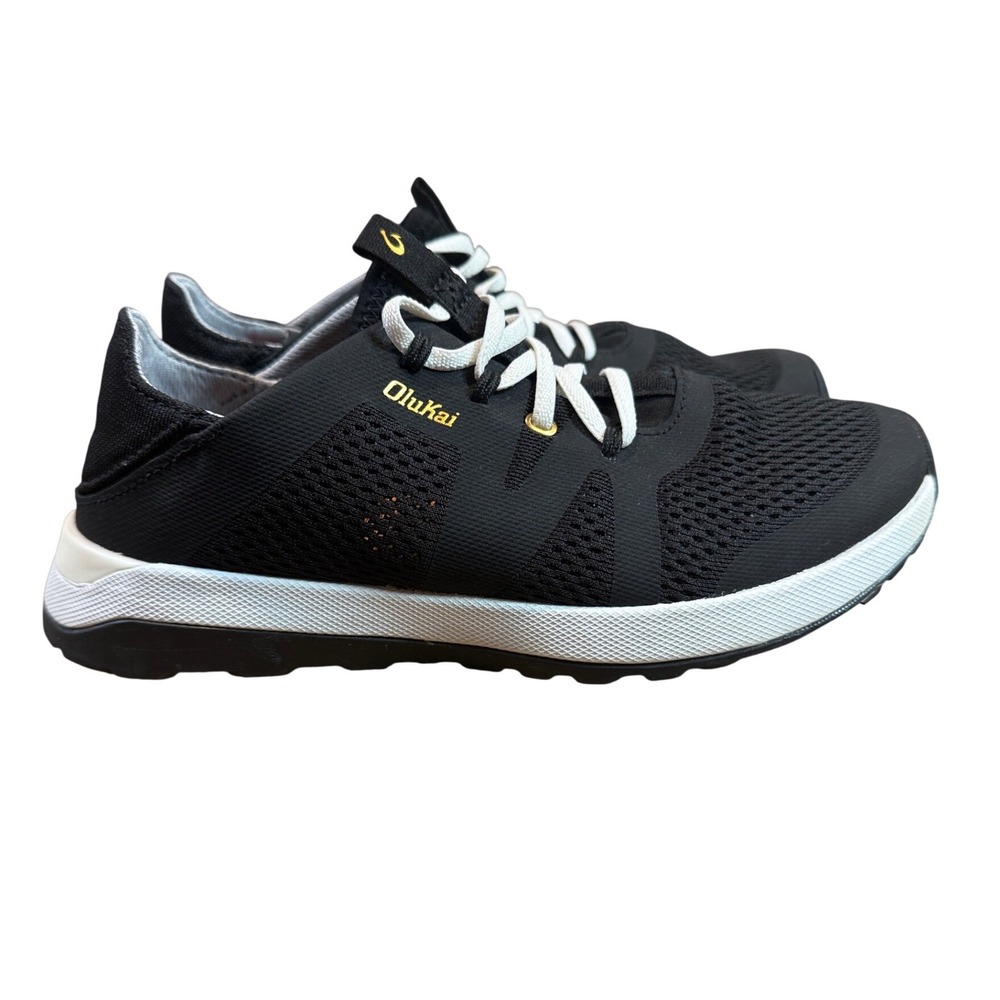 OluKai Huia Black White Mesh Active Walking Sneakers Womens 6.5